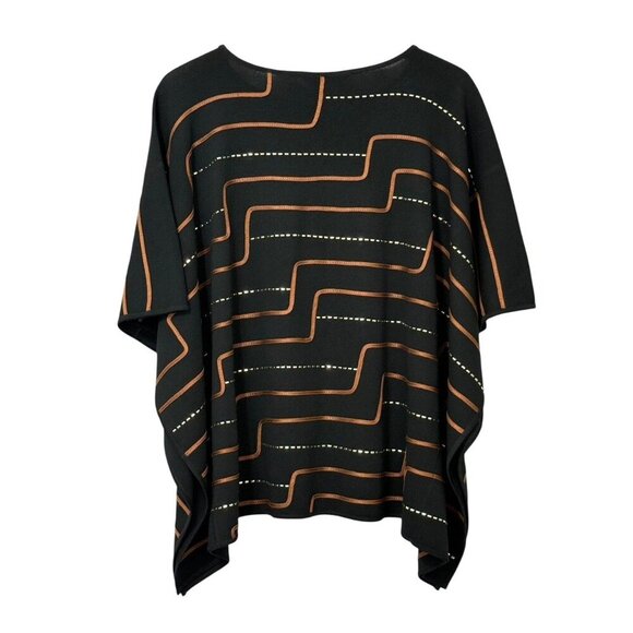 Ming Wang Black Embellished Poncho Top 3/4 Cape Sleeve Boxy Relaxed Artsy Size S - Picture 5 of 9